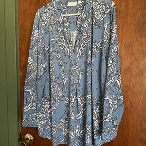 Belle by Kim Gravel.   Floral Blue and White Blouse